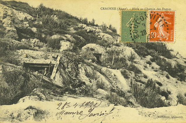 Eine Postkarte von den Frontstellungen am Höhenzug Chemin des Dames