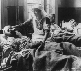 Verwundete belgische Soldaten in einem Lazarett in Antwerpen